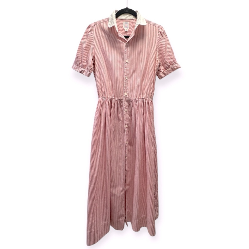 Vintage J.G. Hook 100% Cotton Red & White Striped Button Down Swing Dress- Sz 10